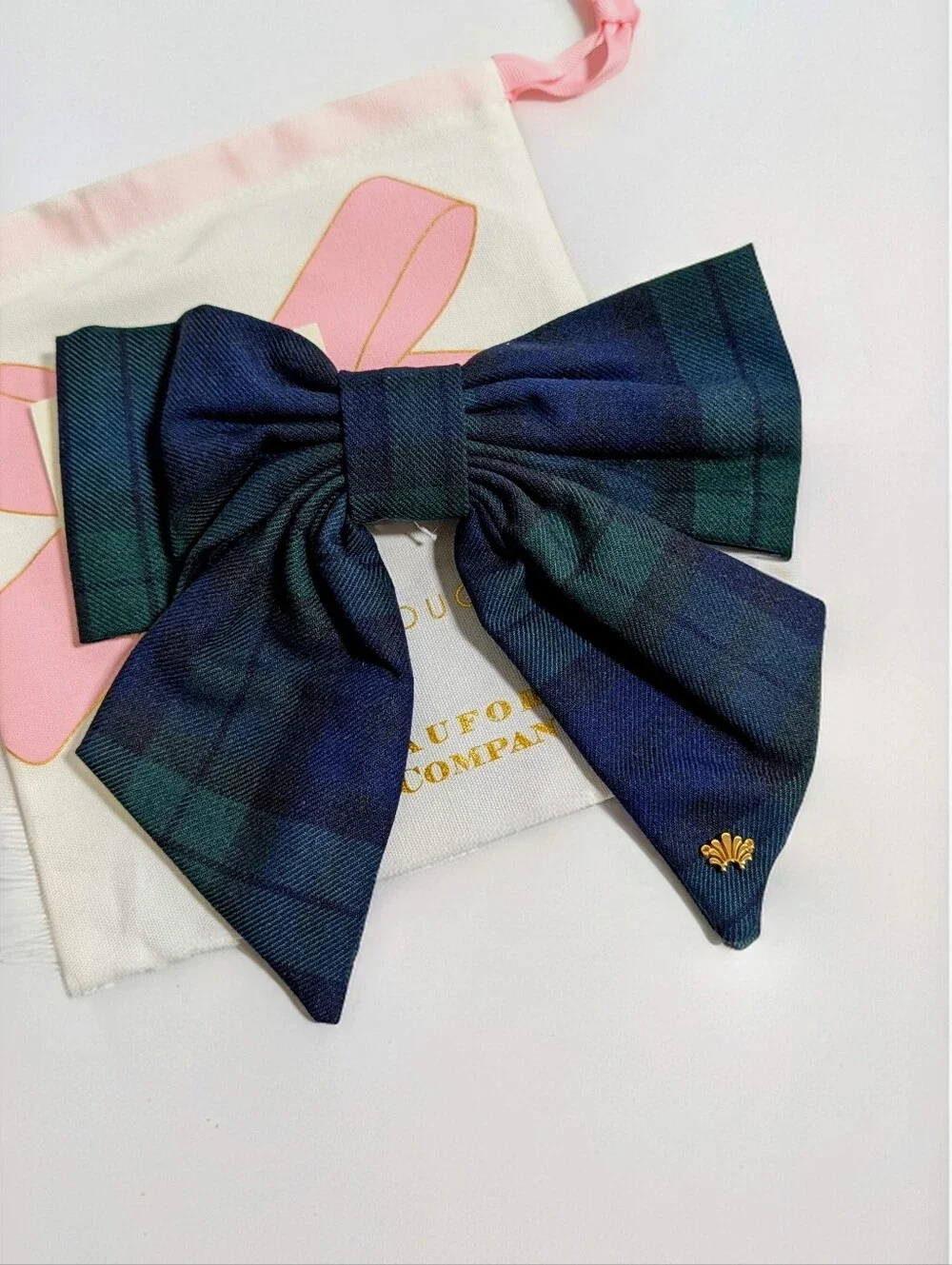 NWT TBBC x Lele Sadoughi Blackwatch Plaid Bow Hair Clip RARE HTF